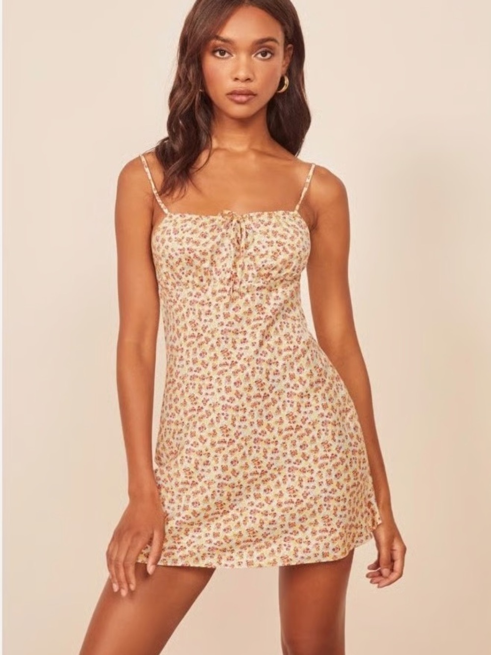 Reformation Floral Tie-Front Mini Dress in Cream and Pink